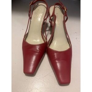 Lauren Ralph Lauren Red Leather Square Toe Slingback Heels Women's Shoes